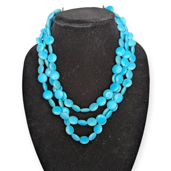 Turquoise Colored Beaded Multi Strand Necklace with Lobster Claw Clasp - Picture 1 of 7